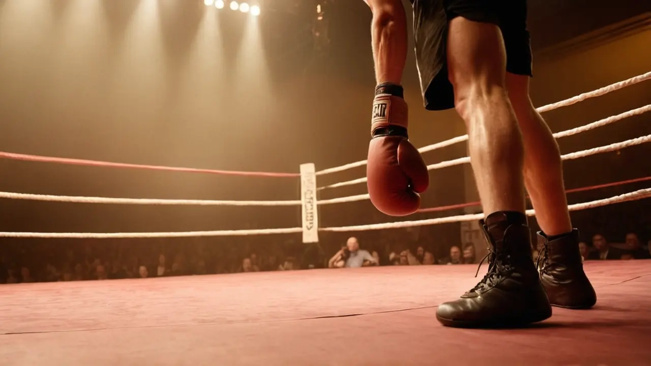 Boxeador enérgico, luz intensa, tensión viva