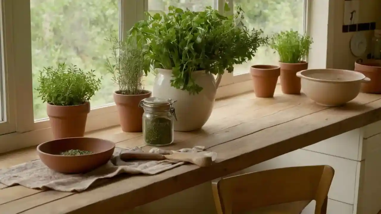 Cocina soleada, detalles acogedores, luz suave