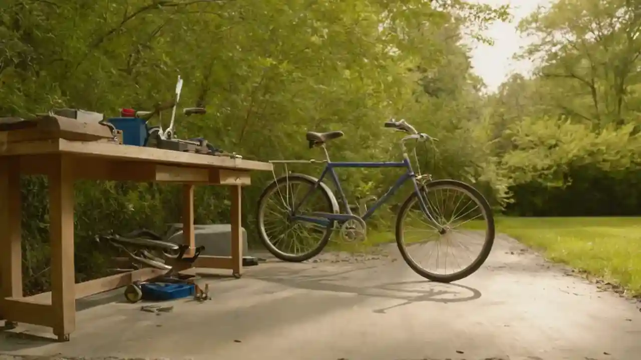 Sol, bicicleta, taller, y luz natural