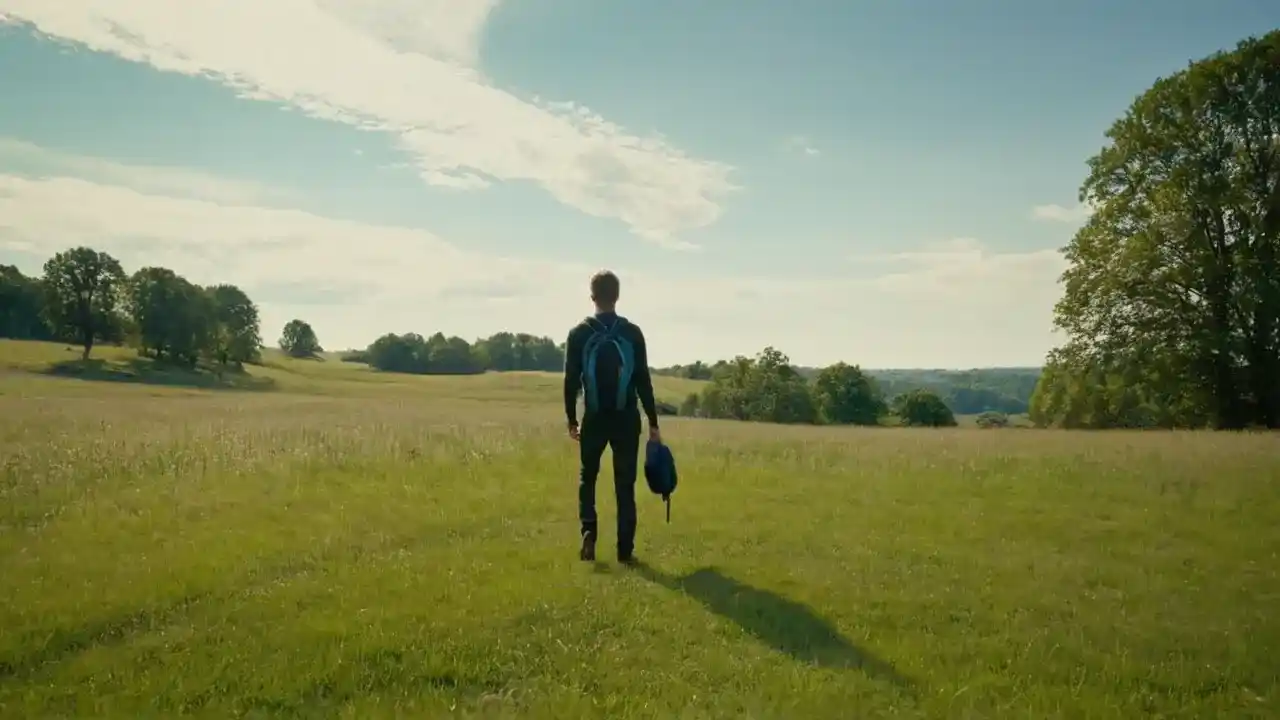 Silueta humana en paisaje abierto y sereno