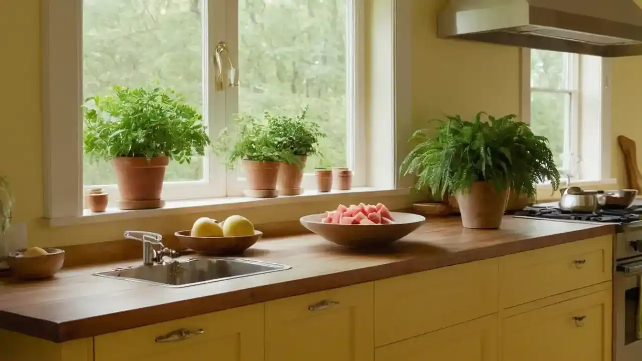 Cocina tranquila, luz y frutas