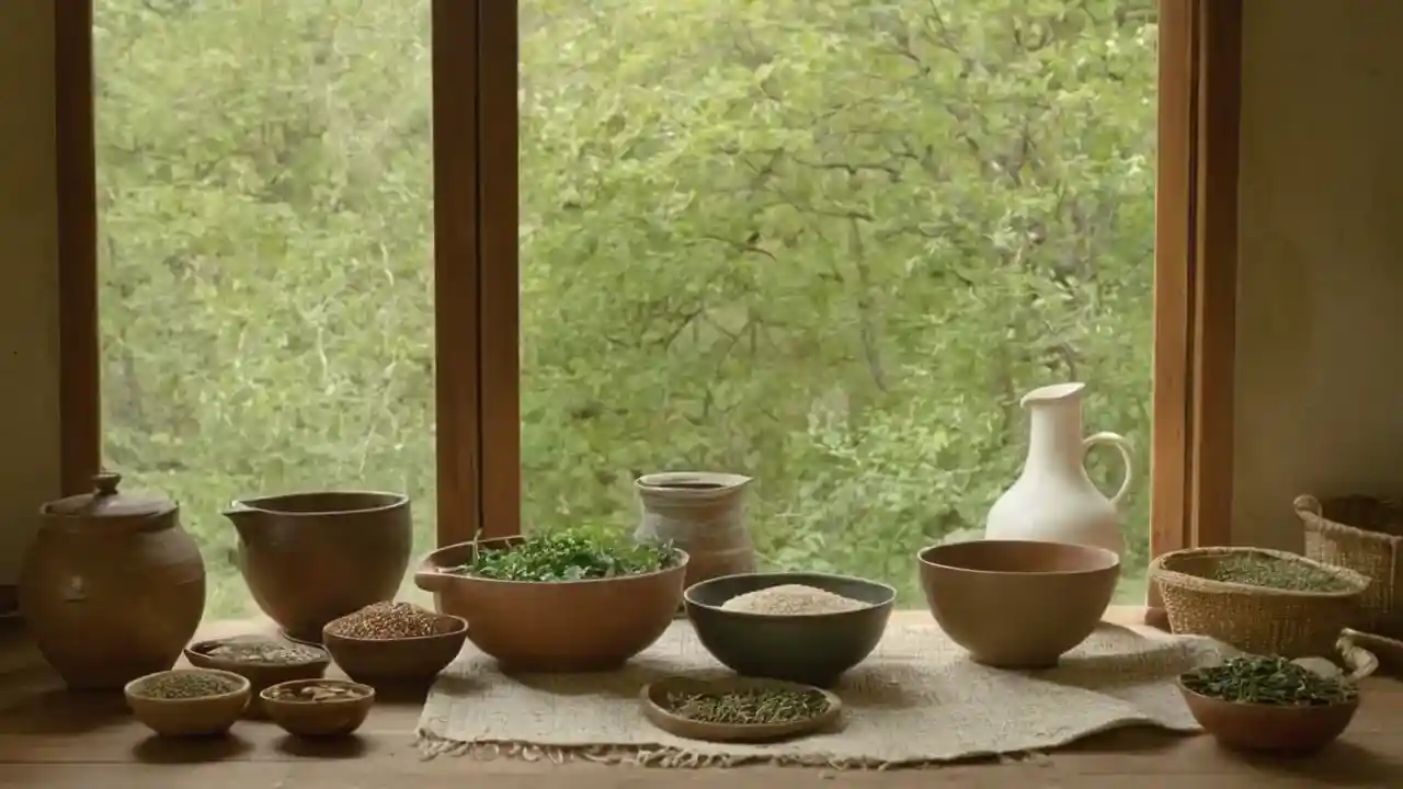 Luz cálida ilumina cocina rústica serena