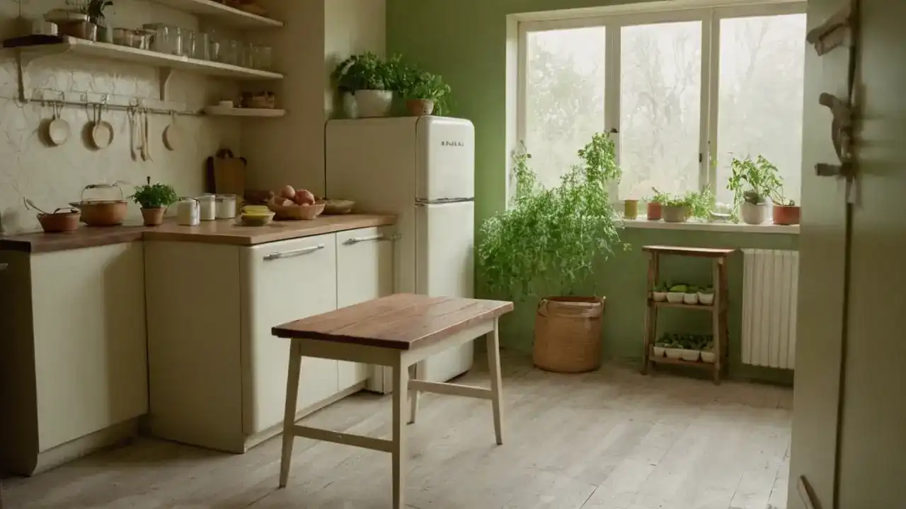 Cocina cálida, vida cotidiana, luz suave