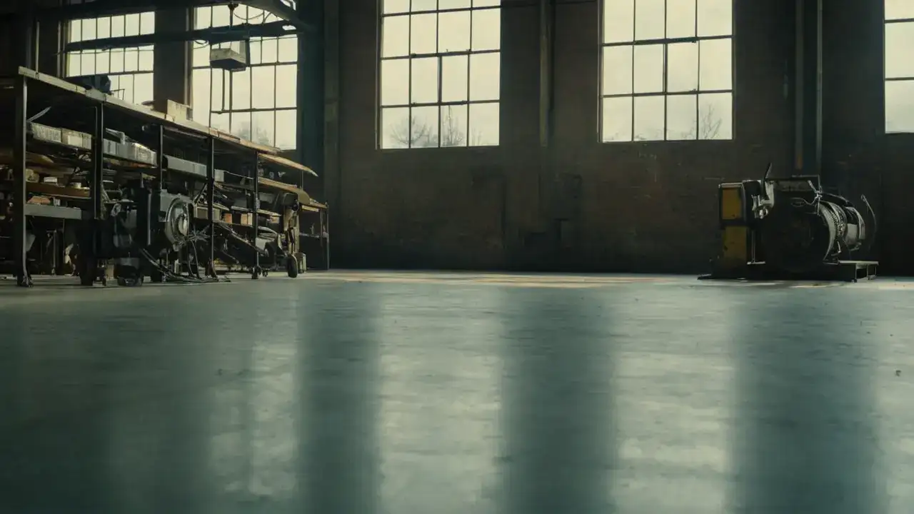 Gran almacén industrial, luz y sombras