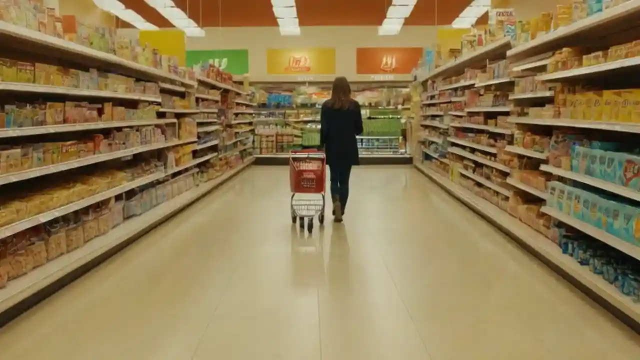 Supermercado iluminado, vida cotidiana, instante
