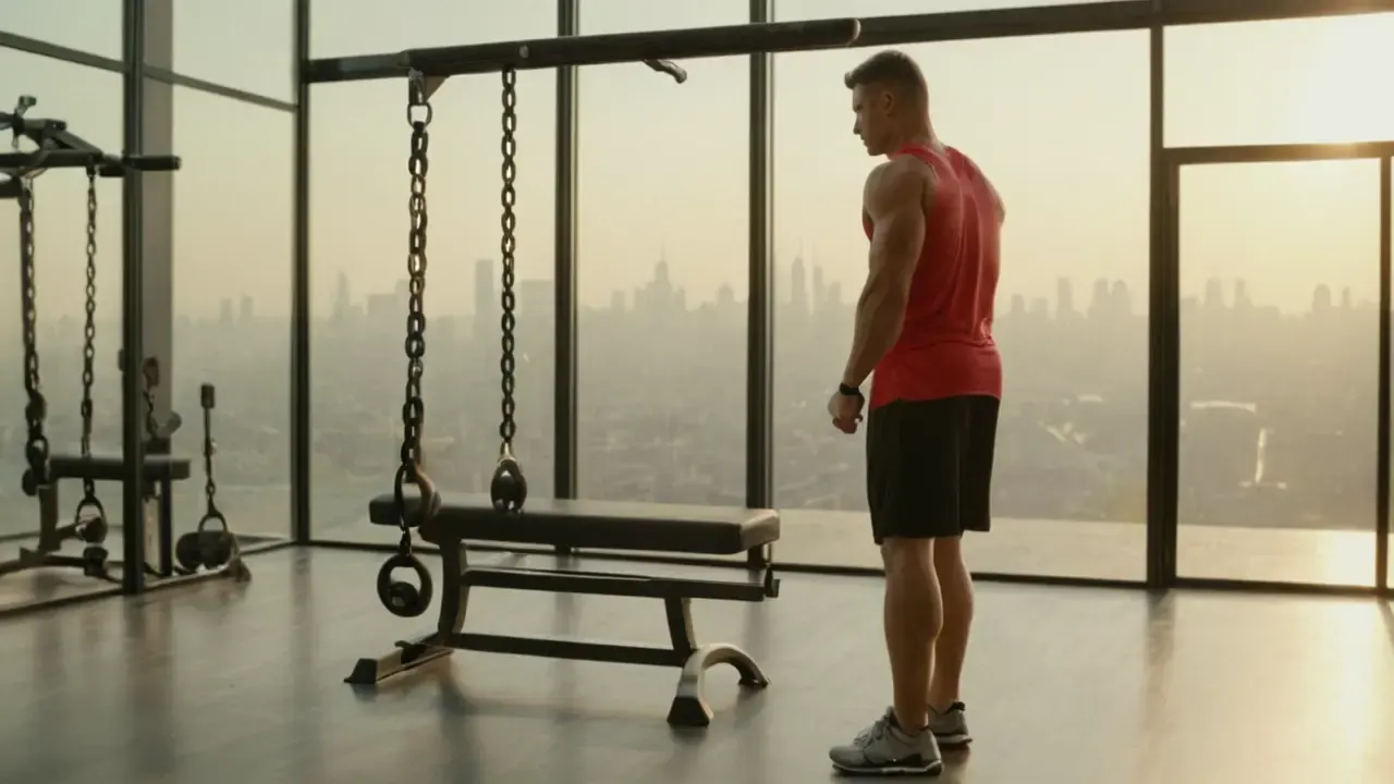 Gimnasio moderno, luz, músculo y ciudad