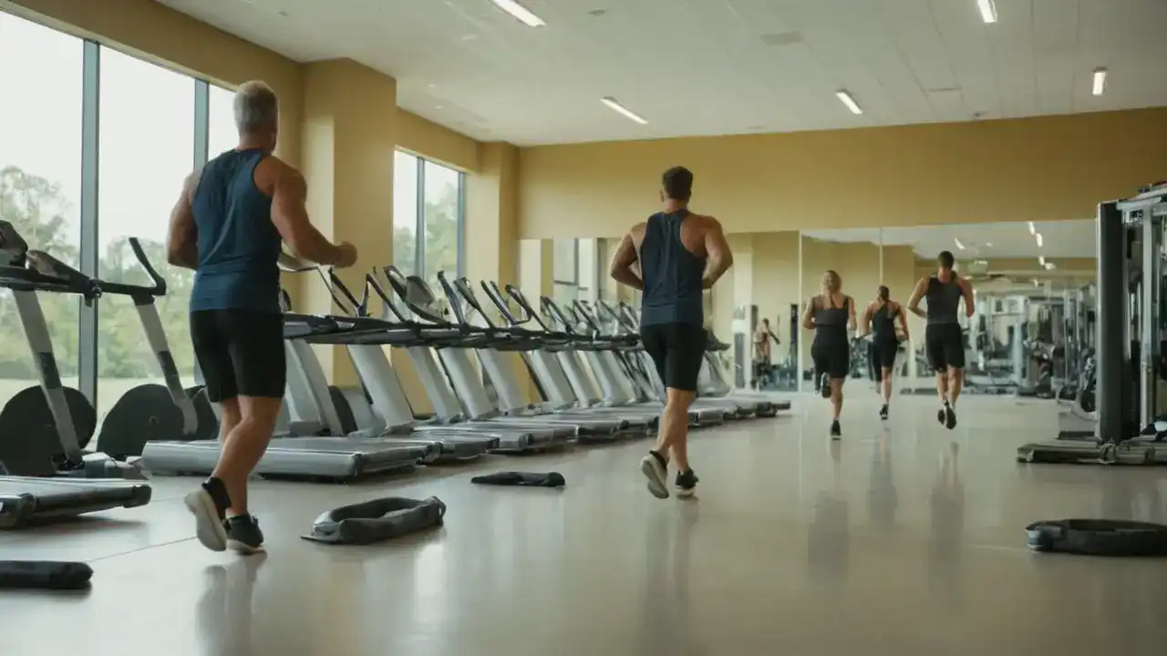 Gimnasio moderno, luz y movimiento intenso