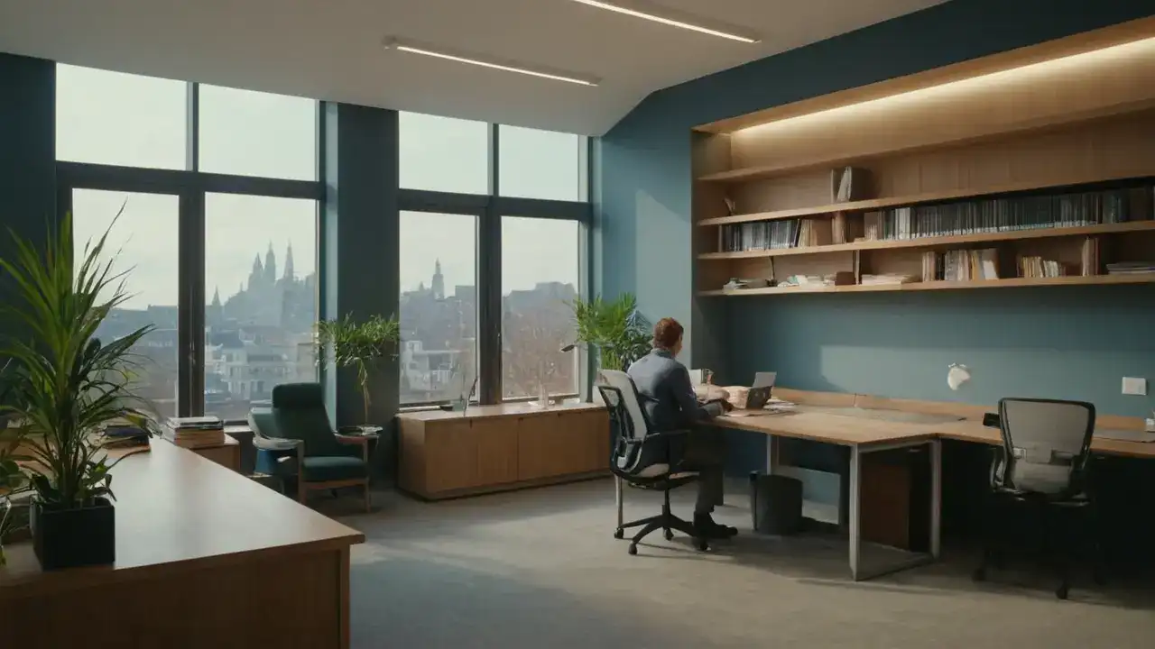 Oficina funcional, luz y concentración tranquila