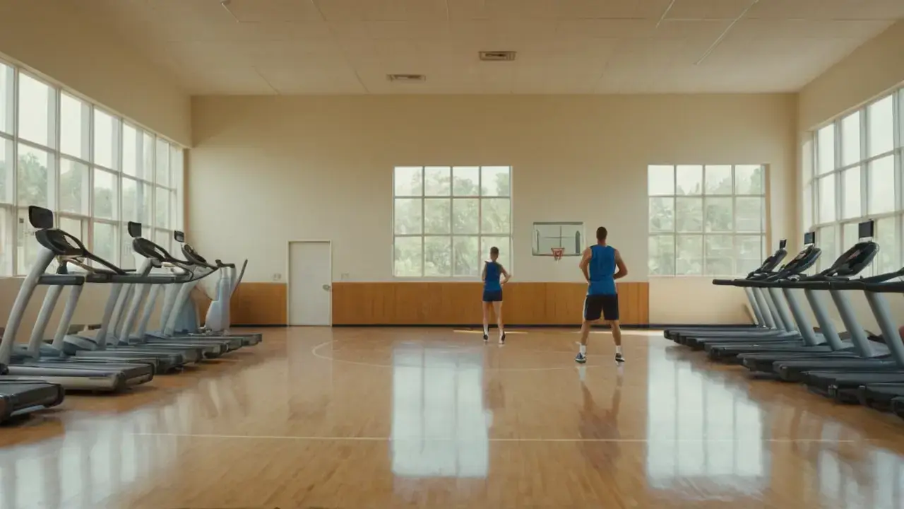 Gimnasio vibrante, luz y espacio difuso