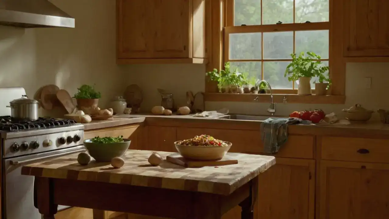 Luz cálida y autenticidad en la cocina