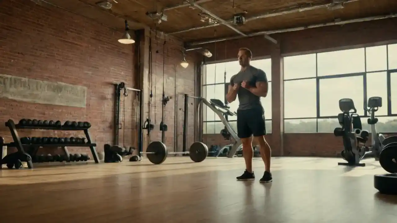 Gimnasio industrial, luz y músculo concentrado