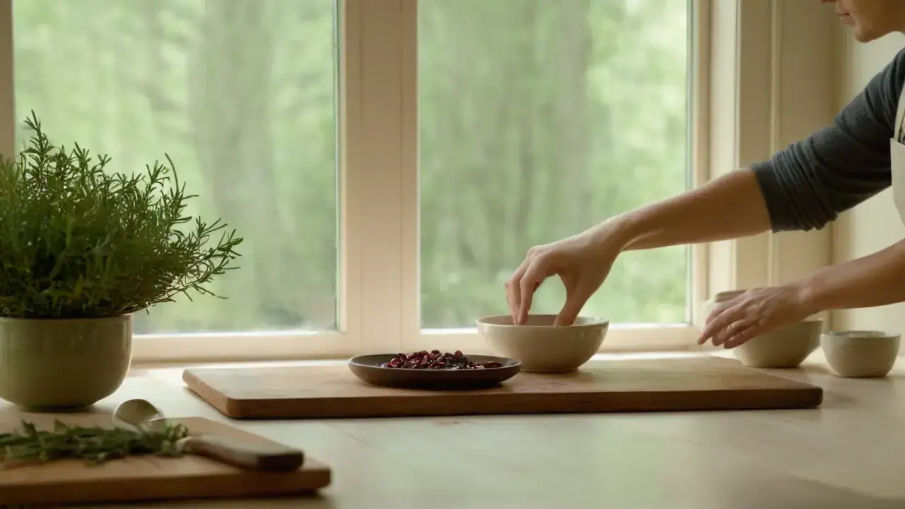 Luz cálida ilumina una cocina tranquila