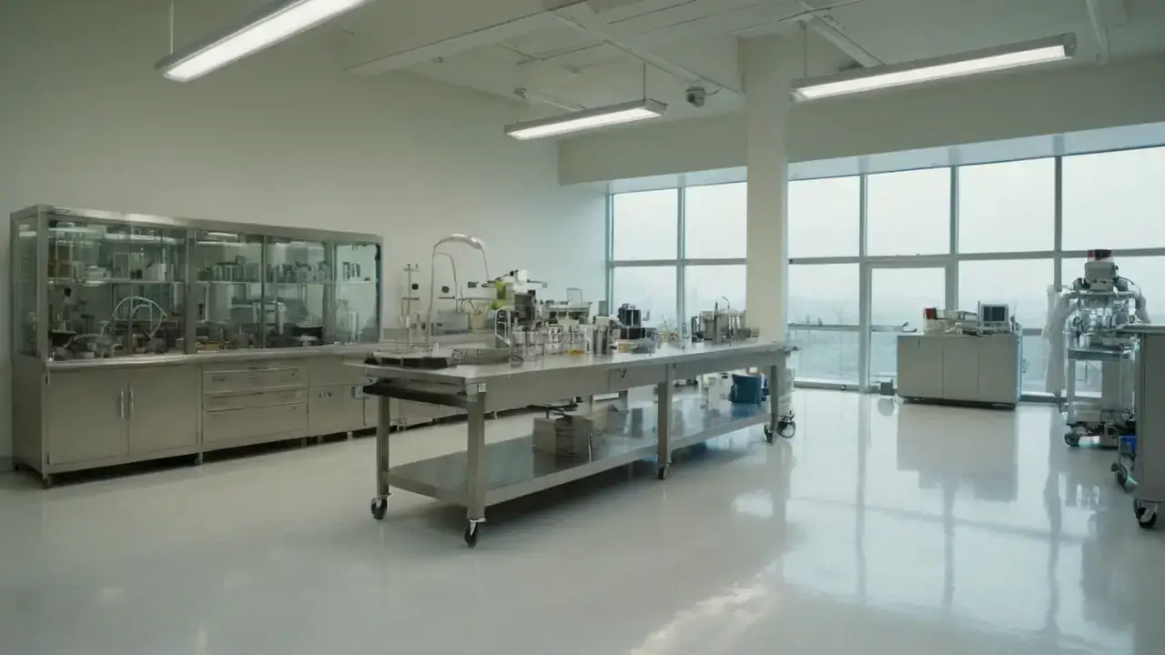 Laboratorio científico, luz y detalle